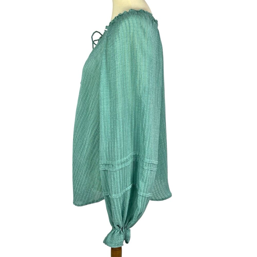 Free People Out Of Town Green Long Balloon Sleeve Boho Peasant Top Medium - Picture 3 of 12